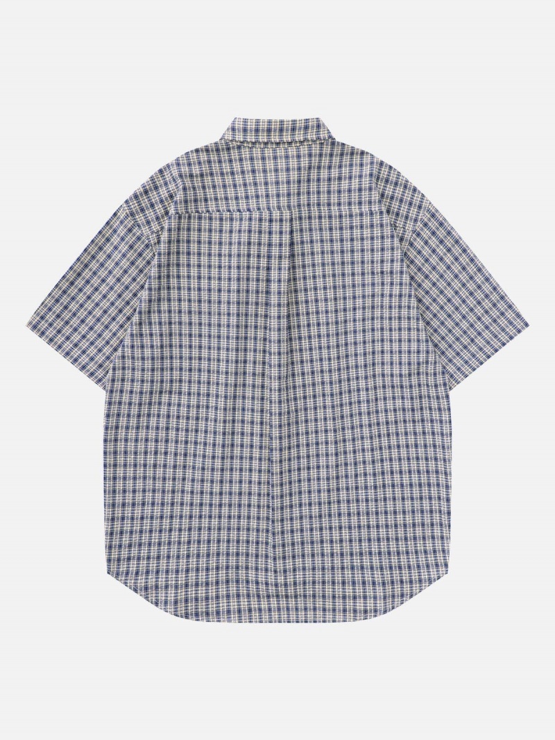 Bleu  Chemise à Manches Courtes Aelfric Eden Vintage Simplicity Plaid  Marine - MDY-3247173